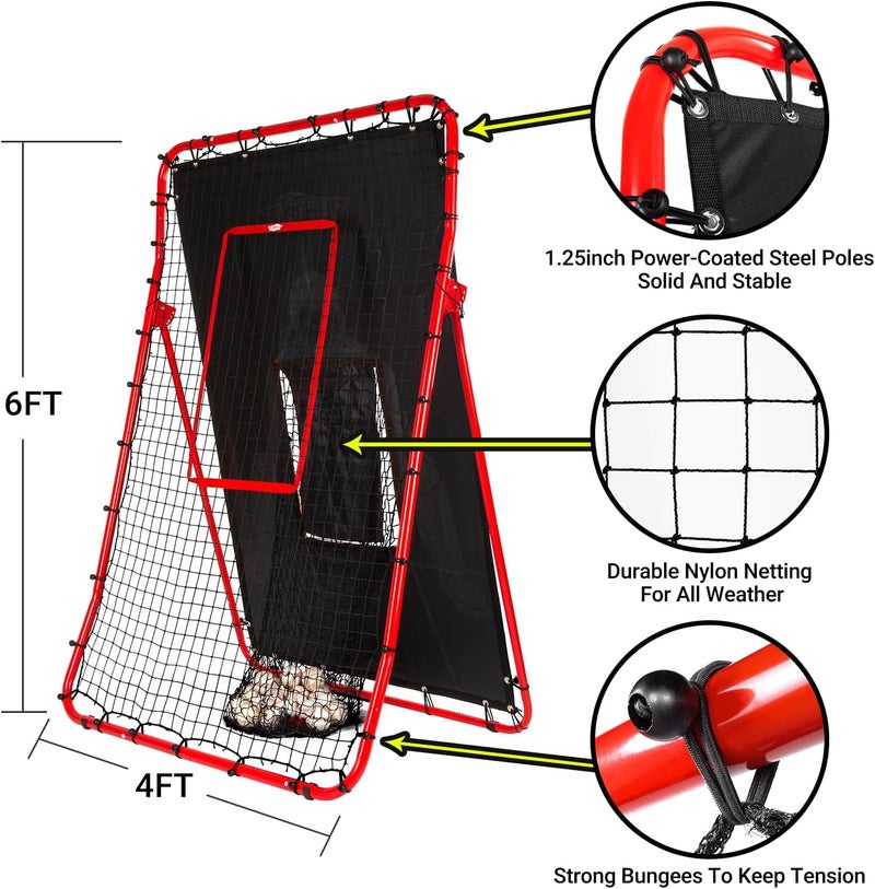 PLAYAPUT 2 in 1 Baseball Rebouder Net and Pitching Net, Adjustable Pitch Back Baseball Rebounder with Strike Zone,Base Ball Bounce Back Net for Pitching,Catching,Fielding,Throwing - Image 2